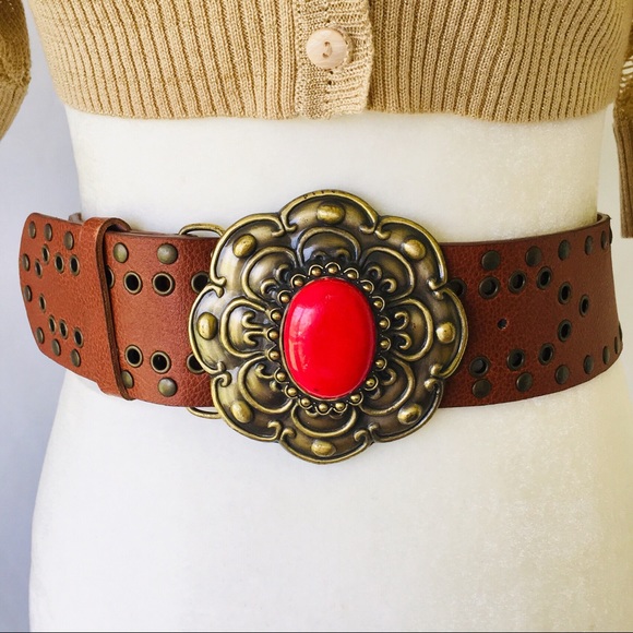 Accessories - LIGHT BROWN WIDE BELT WITH BRASS BUCKLE